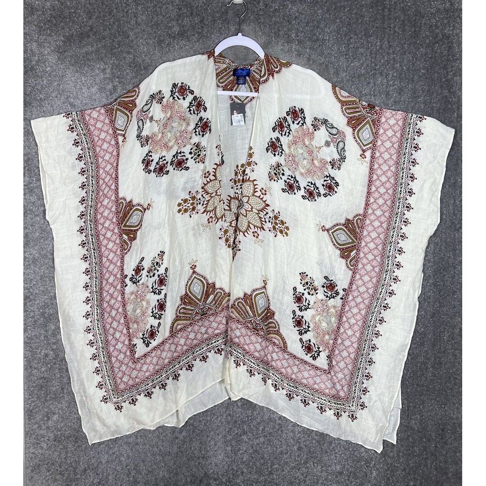 Rachel Roy Floral‎ Open Front Ruana Wrap Womens Cream Red Handkerchief New